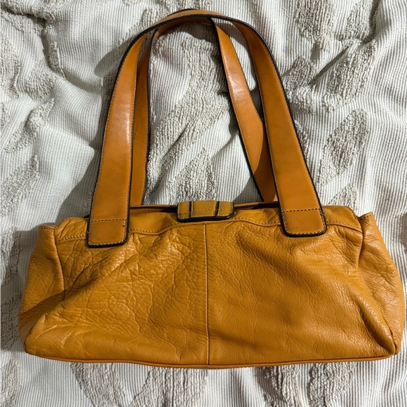 Vintage Y2K western Orange mustard leather shoulder bag baguette style purse - Picture 9 of 14